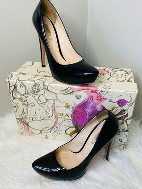 Prada Black Patent Leather Pointed Pumps with Nude Interior